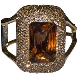 Amber‎ Glass Statement Cuff Bracelet Gold Tone Crystal Clamper